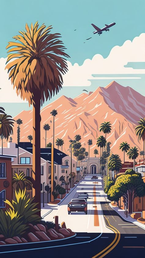 This dreamy flat vector digital illustration is perfect for anyone who loves California's magical atmosphere. It features iconic landmarks like the Golden Gate Bridge and the Hollywood Sign, as well as natural wonders like Yosemite National Park and the Big Sur coastline. California Landmarks, California Illustration, Big Sur Coastline, Angel Illustration, Collage Images, Insta Highlights, Art Help, Music Illustration, Mural Ideas