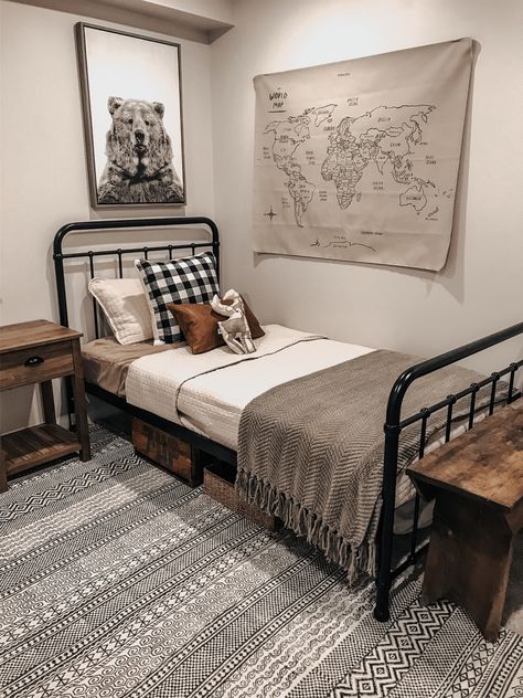 Boys Sharing Room Ideas, Western Toddler Boy Room, Country Boy Bedroom, Boys Industrial Bedroom Ideas, Boys Farmhouse Bedroom Ideas, Grey Bedding Bedroom Ideas, Boy Farmhouse Bedroom, Industrial Kids Bedroom, Bedroom Ideas For Toddler Boys