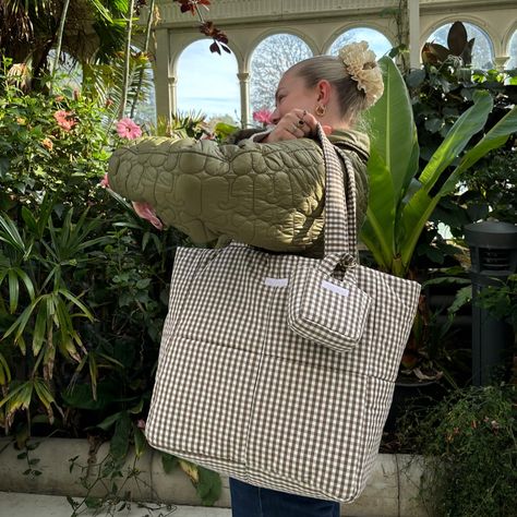 The Big Puffy Bag in ‘Coffee’ featuring a Tiny Puffy Bag in ‘Coffee’ ☕️ Made from Deadstock 100% Cotton upholstery fabric in the most perfect shade of brown gingham 🤎 the thickness of the fabric makes for a super sturdy bag, exactly what you need when carrying all of your belongings. Practicality and every day errands are made chic with these Coffee Puffy Bags! Available in the following sizes: Itsy Bitsy Puffy Pouch, Small Puffy Pouch, Tiny Puffy Pouch, Tiny Puffy Bag, Baby Puffy Bag and Bi... Puff Tote Bag, Puffy Bags, Puffy Bag, Brown Gingham, Big Tote Bags, Shades Of Burgundy, Gold Lame, Diy Tote Bag, Winter 2022