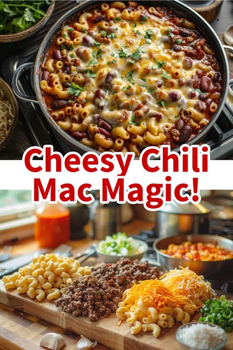 A hearty one-pot chili mac with macaroni, ground meat, beans, cheese, and fresh herbs in a skillet. Chili Mac Recipe Easy, Herb Chicken Recipes, Beef With Mushroom, Chili Mac Recipe, Chili Mac And Cheese, Lemon Herb Chicken, Comforting Dinner, Creamy Macaroni And Cheese, Hearty Chili