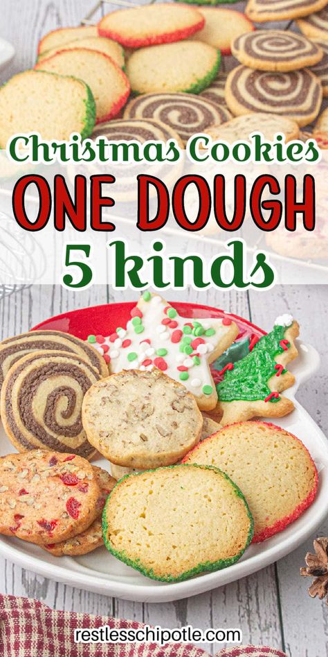 Multiple Cookies From One Dough, Top 5 Christmas Cookies, One Dough Many Cookies Christmas, One Dough 8 Cookies, Christmas Cookie Dough Recipe, Basic Cookie Dough, Different Types Of Cookies, Christmas Cookie Dough, Types Of Cookies