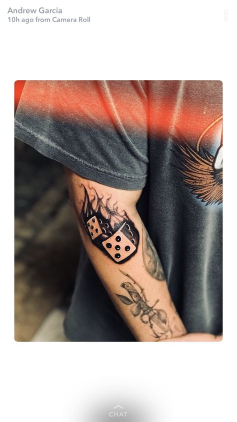 Dice Fire Tattoo, Dice Tattoo Men, Dice Tattoo Stencil, Flaming Dice Tattoo, Burning Candle Tattoo, Tattoo Dice, Tattoo Flames, Lifeline Tattoos, Tato Mata