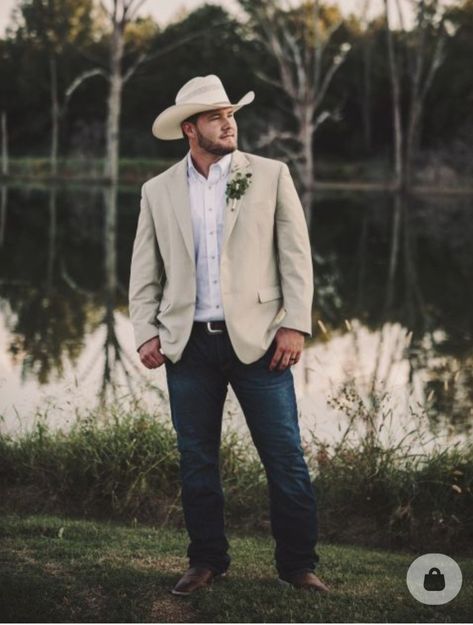 Cowboy Husband Wedding, Rustic Men Wedding Attire, Father Of The Bride Attire Country, Country Men Outfits Wedding, Western Male Wedding Attire, Men’s Wedding Attire With Cowboy Boots, Jeans Cowboy Boots Wedding Guys, Boho Wedding Mens Attire Jeans, Country Wedding Outfits For Groom