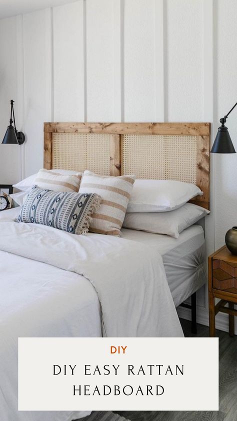 Diy Boho Queen Headboard, Black Diy Headboard, Bed Frame Headboard Ideas, Boho Bedframe Ideas Diy, Diy Rattan Headboard Ideas, Full Headboard Diy, Diy Sun Headboard, Headboard Craft Ideas, Diy Wicker Headboard