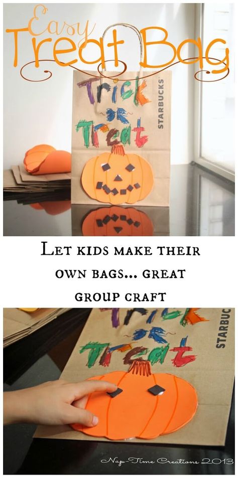 DIY Easy Trick or Treat Bags! A great group craft too. Diy Halloween Treat Bags, Halloween Bags Diy, Fall Library, Halloween Paper Bags, Halloween Treat Bags Diy, Halloween Diy Paper, Diy Halloween Treats, Arty Ideas, Halloween Gift Bags