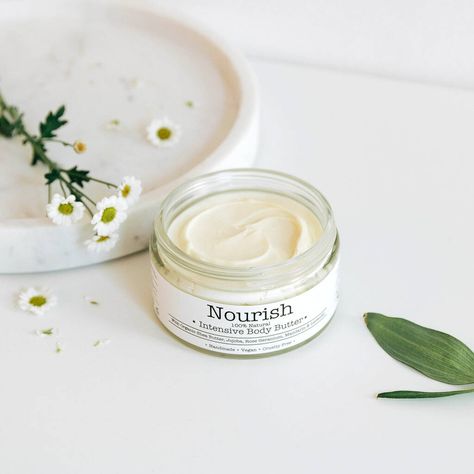 Nourish is a rich, soothing and intensely moisturising body butter made from 100% natural and organic ingredients. It contains a selection of organic butters, oils and essential oils all with many skin-regenerating and anti-inflammatory properties. Enriched with soothing and hydrating Shea Butter, Coconut Oil and restorative Avocado and Jojoba Oils, it contains anti-oxidants, vitamins and fatty acids, which improve skin moisture retention and elasticity. The astringent properties of Rose Geraniu Dry Shampoo Powder, Essential Oils For Pregnancy, Mandarin Essential Oil, Organic Body Butter, Organic Butter, Pomegranate Seed Oil, Organic Bath Products, Astringent, Rose Geranium