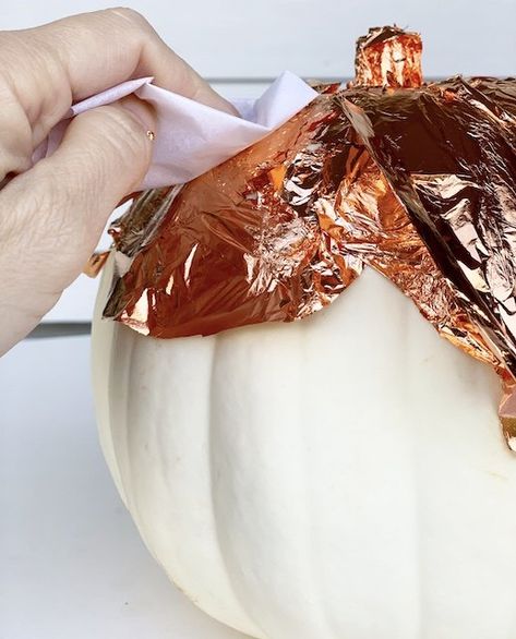 Copper Pumpkins, Spindle Crafts, Shabby Chic Fall, Copper Fall, Don't Overthink, Pumpkin Uses, Dollar Store Halloween, Plastic Pumpkins, Glitter Pumpkins