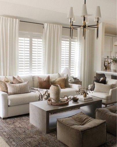 LIKEtoKNOW.it Living Room Shutters, Shutters Living Room, Family Room Windows, Window Curtains Living Room, Living Room Drapes, Window Treatments Living Room, Window Room, Living Room Windows, Living Room Inspo