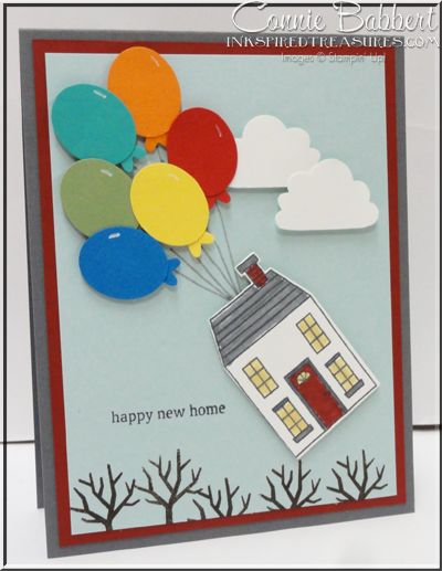 Holiday Home, New Home card, Stampin' Up!, #stampinup, punch art, balloons, Connie Babbert, www.inkspiredtreasures.com New House Cards, Moving House Card, New House Card, Moving Card, House Cards, Punch Art Cards, Housewarming Card, Moving Cards, New Home Cards