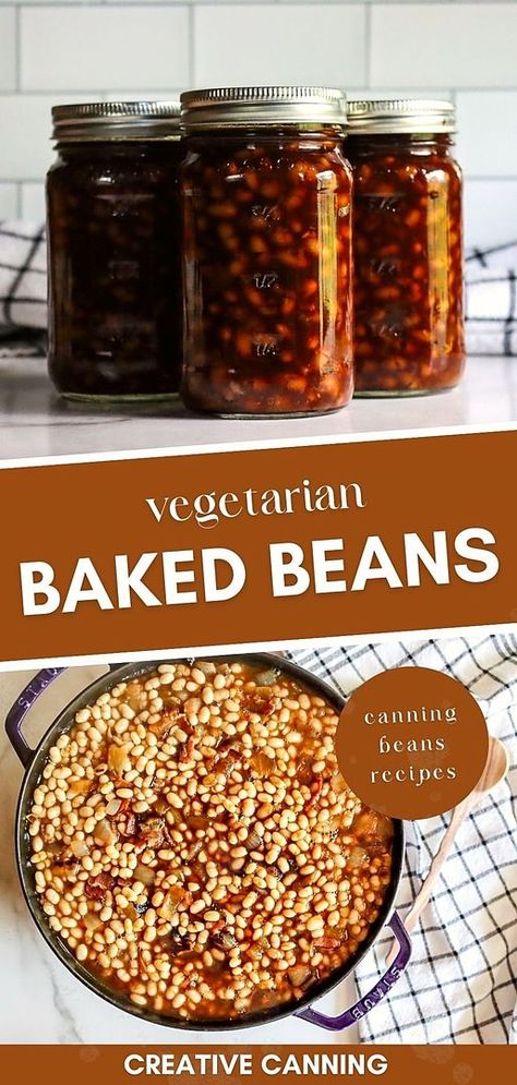 Explore the flavors of vegetarian baked beans, a delightful meal in a jar canning recipe that maintains the classic taste but without the meat. Learn how to can baked beans without meat, ideal for vegetarian diets. This pressure canning beans recipe is a perfect addition to your canning meals in jars collection. Find more meal canning recipes, pressure canning beans recipes, and canning meals in jars at creativecanning.com Baked Beans For Canning, Meals In Jars, Canning Meals, Pressure Canning Meat, Meal In A Jar, Canning Beans, Vegetarian Baked Beans, Canned Baked Beans, Vegetarian Diets