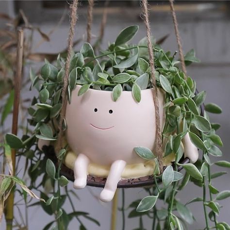 Amazon.com: UMESONG Hanging Swing Chair Planter Pot Resin Smiley Face Planter for Indoor Outdoor Plant Cute Head Flower Pots for String of Pearls Plant Live Unique Gift IdeaI for Mother Day, Christmas (Small) : Patio, Lawn & Garden Hanging Planters Outdoor, Face Plant Pot, String Of Pearls Plant, Chair Planter, Hanging Flower Pots, Face Planters, Succulents Indoor, Swing Chair, String Of Pearls