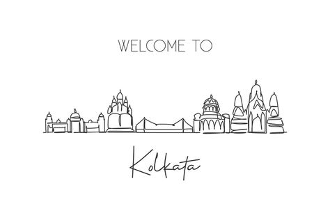 One single line drawing of Kolkata city skyline, India. Historical town landscape in the world. Best holiday destination. Editable stroke trendy continuous line draw design vector graphic illustration Kolkata City Drawing, Kolkata Skyline, Kolkata City, Town Landscape, Best Holiday Destinations, Graphic Shirt Design, Book Crafts Diy, City Vector, Single Line Drawing