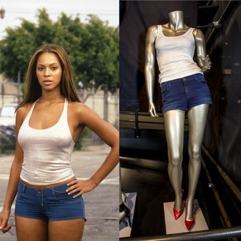 Beyoncè Crazy In Love Beyonce Iconic Looks 2000s, Beyonce Shorts Outfit, Beyonce Outfit Inspiration, Beyonce 2000 Outfits, Beyonce Crazy In Love Outfit, Beyonce Iconic Looks, Beyonce Outfits 2000s, Beyonce Look Alike, Concert Outfit Beyonce