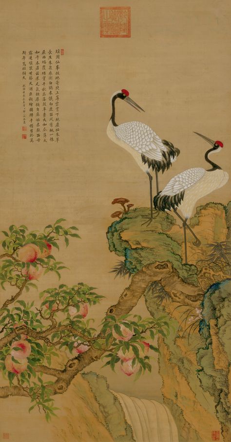 art, china, chinese art, chinese painting, gonbi painting, red-crowned crane, birds painting, chine, art chinois, peinture chinoise, gongbi, grue du Japan Qing Dynasty Painting, Red Crowned Crane, Crane Design, Art Chinois, Art Asiatique, Art Japonais, Happy Paintings, Japanese Painting, Night Painting