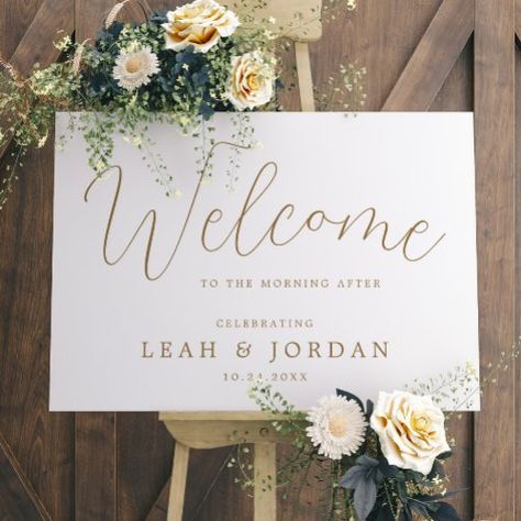 $44.20 | Rustic Morning After Wedding Brunch Welcome Sign #welcome to the morning after, gold, wedding brunch signs, rustic, script, elegant, calligraphy, simple, minimalist, wedding breakfast Engagement Party Welcome Sign, Wedding Ranch, Wedding Entrance Sign, Wedding Vineyard, Night Before Wedding, Welcome Wedding Sign, Reception Sign, Wedding Poster, Party Welcome Sign