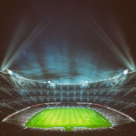 Football stadium with the stands full of... | Premium Photo #Freepik #photo #soccer-stadium #sports-stadium #football-stadium #stadium Stadium Wallpaper, Football Movies, Flyer Background, Goals Football, Football Background, Football Cups, Sport Shirt Design, Stadium Design, Soccer Inspiration