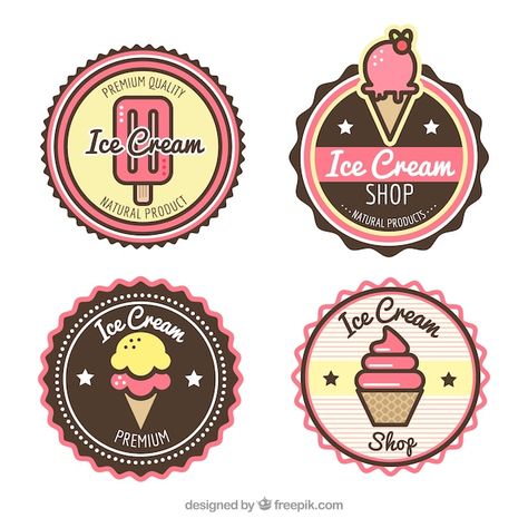 Free vector collection of round stickers... | Free Vector #Freepik #freevector #ice-cream-label #summer-ice-cream #ice-cream-shop #ice-cream Ice Cream Label, Draw Ice Cream, Ice Cream Background, Realistic Cakes, Colorful Ice Cream, Round Ice, Design Label, Artist Logo, Food Backgrounds