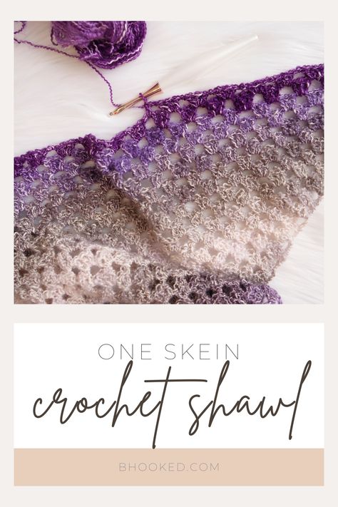 One Skein Shawl Crochet Free Pattern, Lace Weight Crochet Patterns Free, Crochet Shawl Worsted Weight Yarn, Easy 1 Skein Crochet Shawl, Worsted Weight Crochet Shawl Pattern Free, Crochet One Skein Projects Free, Shawl In A Ball Patterns, Shawl In A Ball Crochet Patterns, One Skein Crochet Shawl Pattern Free