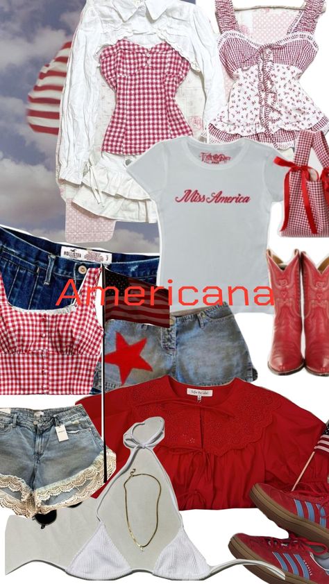 Americana outfit ideas❤️🇺🇲 #americana #american #americanaaesthetic Americana Outfits For Women, Coquette Americana Outfits, 21st Outfits, Americana Aesthetic Outfit, Vintage Americana Aesthetic, Americana Outfits, Americana Aesthetic, American Day, America Outfit