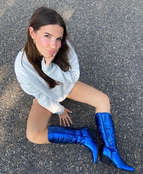 Silver Metallic Cowboy Boots Outfit, Blue Cowboy Boots Outfit, Metallic Cowboy Boots Outfit, Silver Cowboy Boots Outfit, Blue Western Style Festival Boots, Metallic Boots Outfit, Blue Western Boots, Blue Mettalic Boots, Blue Metallic Cowboy Boots