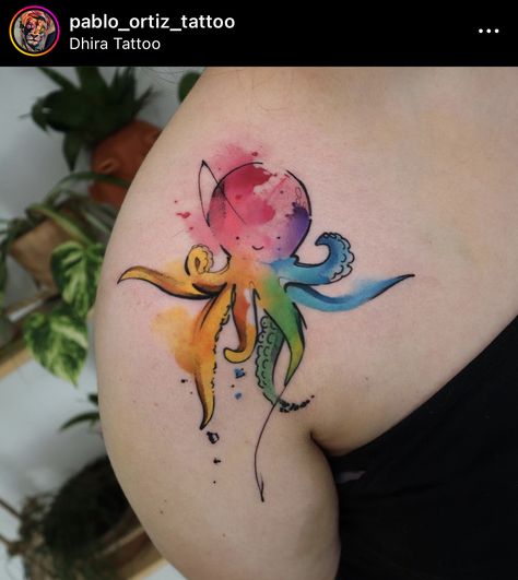 Watercolor Fish Tattoo, Watercolor Dragon Tattoo, Neo Traditional Art, Octopus Tattoo Design, Rainbow Tattoos, Birthday Tattoo, Tattoo Parlor, Octopus Tattoo, Fish Tattoo