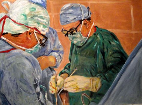 Painting of Heart Surgery 30x40 Oil www.marlenekurland.etsy.com #PaintingsOfDoctors #OilPortraits Surgery Painting, Painting Of Heart, Surgery Art, Lighting Study, Study Reference, Pediatric Surgery, Doctor On Call, Family Painting, Call Art