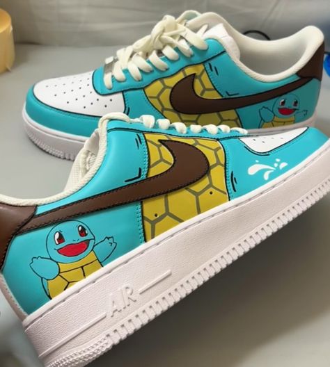 Air Force Ones: Squirtle Edition @pokemon - - - #airforce1 #customshoes #squirtle #pokemon #sneakers Oceanside California, Custom Air Force 1, Air Force Ones, Custom Sneakers, Custom Shoes, Design Your Own, Mother’s Day, Air Force, Shop Design