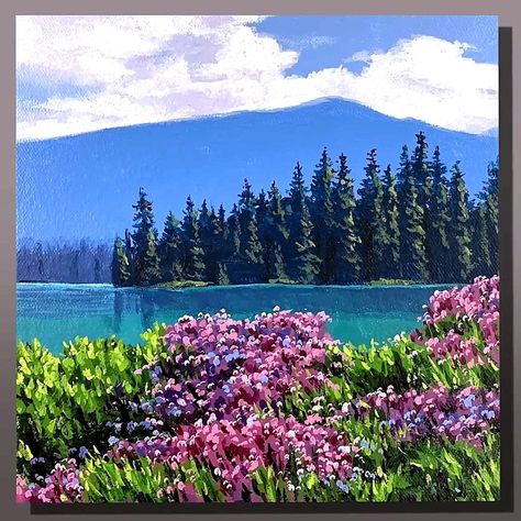 Lake Flowers Acrylic Painting | artist, art, work of art, art of painting | Lake Flowers Acrylic Painting #art #artist #artwork #acrylic #painting #eldrawingarts #acrylicpainting #landscapepainting | By El Drawing Arts | Facebook Canvas Art Painting Acrylic, Inspiration Painting, Lake Painting, Scenery Paintings, Landscape Paintings Acrylic, Art Diary, Creative Painting, Minimalist Painting, Mountain Paintings