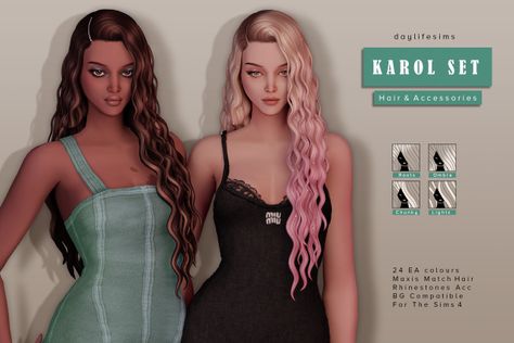 Sims 4 Daylife Sims Hair, Sims 4 Wet Hair Cc, Sims 4 Long Curly Hair, Daylife Sims, Ts4mm Cc, Sims Love, Hair Rhinestone, Sims 4 Black Hair, The Sims 4 Packs