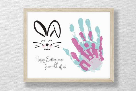 Hoppy Easter 2022 from all of us! #happyEaster #handprintcraft #kidscrafts #messyplay #Eastercrafts Easter Crafts For Kids Handprint Footprint Art, First Easter Crafts, Easter Handprint Art, Easter Handprint Crafts, Easter Handprint, Toddler Easter Gifts, Baby Art Crafts, Easter Canvas, Art Mom