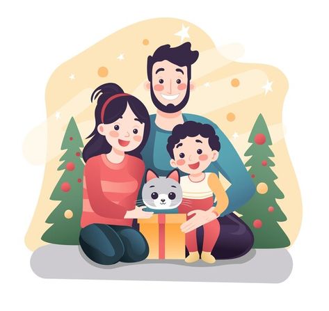 Vector family of three with their cat ga... | Premium Vector #Freepik #vector Family Potrait, Family Of Three, Living In Europe, About Family, Happy Family, Cartoon Cat, Premium Vector, Graphic Resources, Christmas Tree