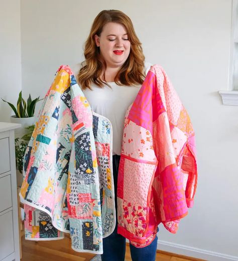 Sew A Quilted Jacket, Quilted Tops For Women, Simple Jacket Pattern Sewing, How To Make A Quilt Jacket, How To Quilt Fabric, Patchwork Quilt Jacket Pattern, Plus Size Quilted Jacket, Repurposed Quilt Jacket, Turn A Quilt Into A Jacket