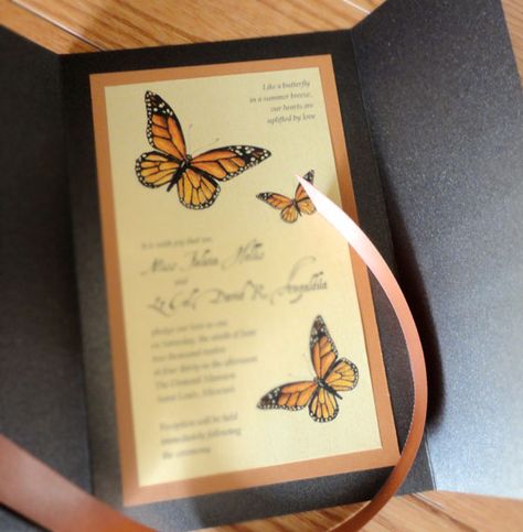 Monarch Butterfly Tri-fold Wedding Invitation Monarch Butterfly Party Ideas, Monarch Butterfly Birthday Party Decorations, Monarch Butterfly Party, Monarch Butterfly Wedding Decorations, Orange Monarch Butterfly Party, Butterfly Illusion, Butterfly Wedding Invites, Fall Butterfly, Wedding Decorations Diy Centerpiece