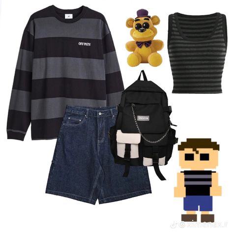 Afton Family Halloween, Casual Fnaf Cosplay, Michael Afton Inspired Outfit, Halloween Fnaf Costumes, Freddy Fazbear Inspired Outfit, Micheal Afton Outfit, Elizabeth Afton Cosplay Outfit, Fnaf Pjs, Wybie Outfit Ideas