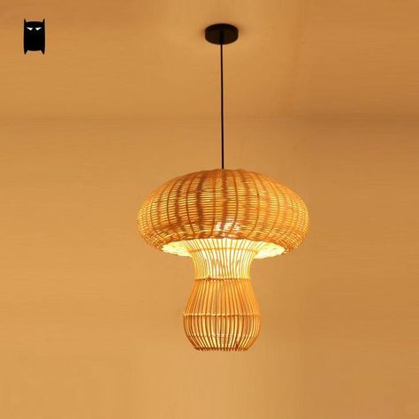 Soleilchat Handmade Natural Wicker Rattan Mushroom Lampshade Pendant Light Fixture Country Hanging Lamp Lustre Dining Table Room Hallway Mushroom Lampshade, Lampshade Pendant Light, Table Room, Storage Room Organization, Mushroom Pendant, Mirror Wall Clock, Rattan Pendant Light, Tray Organization, Woven Rattan