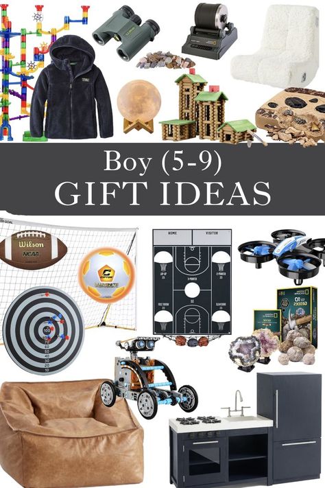 These boy gift ideas for ages 5-9 will be fun for any child who likes to be active, build and create. From toys that will inspire to sports equipment and even some cozy room items, these gift ideas for boys will be a win. To find this gift guide visit Sugar Maple Farmhouse. Boy Gift Ideas, Gift Ideas For Boys, $5 Gift Ideas, Best Gifts For Boys, Gifts For Teen Boys, Christmas Gifts For Boys, Boys Christmas, Christmas Gift Guide, Sports Gifts