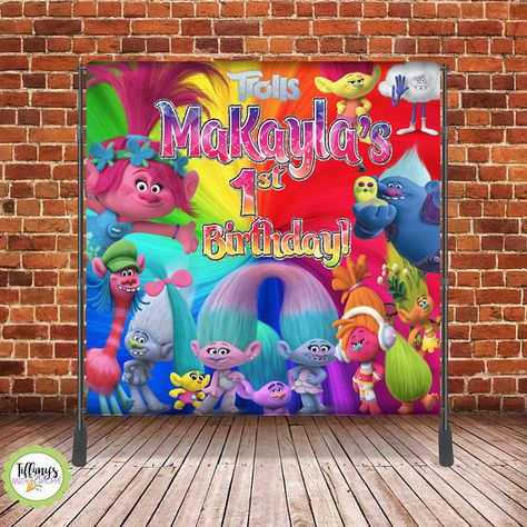 Trolls Banner / Trolls Backdrop, 8ft X 8ft Banner, Personalized Banner, Personalized Backdrop, Print Trolls Birthday Party, Troll Party, Cartoon Image, Backdrop Design, Custom Backdrop, Birthday Backdrop, Office Max, Cartoon Images, 2nd Birthday