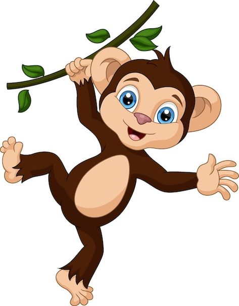 Lindo pequeño mono de dibujos animados c... | Premium Vector #Freepik #vector #mono #mono-dibujo #mono-animado #mono-bebe Hanging Monkey, Happy Elephant, Cartoon Monkey, Nursery Wall Stickers, Tatty Teddy, Cute Monkey, Safari Baby, Little Monkeys