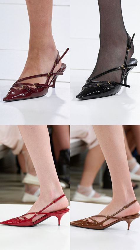 Miu Miu Red Heels, Miu Miu Kitten Heels, Summer 2023 Runway, Kitten Heels Outfit, Burberry Heels, Red Kitten Heels, Miu Miu Heels, Burgundy Heels, Fashion Shoes Heels