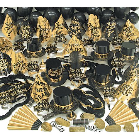 Black and Gold New Year's Party Supplies at Amols' Fiesta Party Bulk Party Favors, Party Favors For Adults, Party Kits, Kids Party Supplies, New Years Eve Decorations, Top Hats, Noise Makers, Gold Party, Party Stores