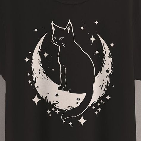 Black Moon Cat T-Shirt, Celestial Witch Shirt, Witchy Clothing Celestial Witch, Witchy Clothing, Moon Cat, Thanks A Lot, Black Moon, Cat T Shirt, Womens T Shirt, Branded Shirts, Cat Tshirt