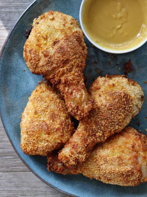 Air Fryer Chicken Drumsticks Panko, Air Fryer Crumbed Chicken, Breaded Drumsticks Air Fryer, Panko Drumsticks Baked, Crumbed Chicken Drumsticks, Breaded Chicken Drumsticks Air Fryer, Fried Chicken With Panko Bread Crumbs, Airfryer Drumstick Chicken, Chicken Drumstick Air Fryer