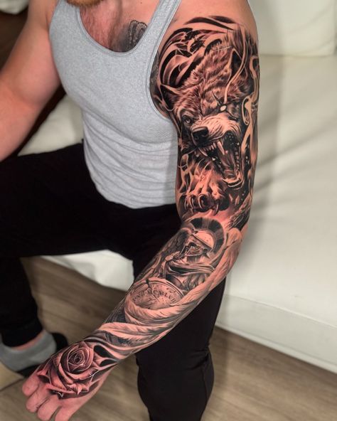 I couldn’t be more excited to be working on this full sleeve tattoo! Let me know your thoughts on the progress so far ☠️ Full Sleeve Tattoo Men, Full Arm Tattoo Men Sleeve Ideas, Sleeve Tattoo Men, Full Sleeve Tattoos For Guys, Mens Full Sleeve Tattoo, Full Tattoo, Full Arm Tattoos, Full Sleeve Tattoo, Full Sleeve Tattoos