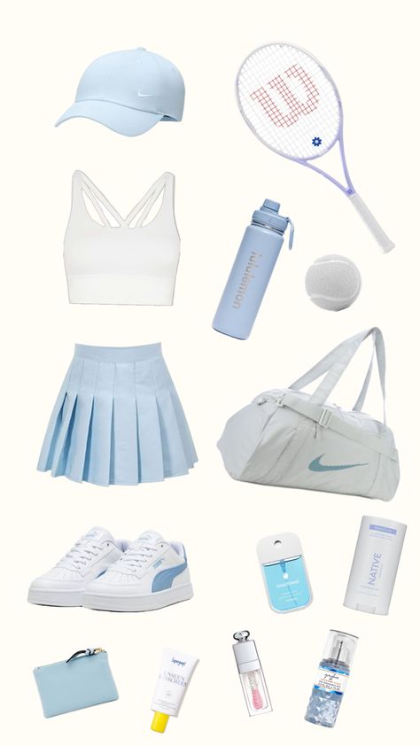 cute blue tennis outfit Gym Bag Essentials Women, Cute Tennis Outfit, Tennis Lifestyle, Tennis Outfit Aesthetic, Tennis Aesthetic, Gym Bag Essentials, Tennis Outfits, Tennis Outfit, Tennis Tips