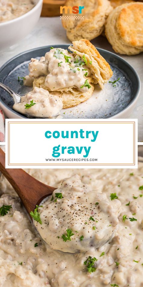 Country Gravy, a simple recipe made from pork sausage, cream and a few other ingredients. A Southern staple for biscuits and fried chicken! Best Country Gravy Recipe, Pork And Gravy, Country Gravy Recipe, Country Sausage Gravy, Easy Lunch Box Recipes, Asian Steak Bites, Weekend Brunch Recipes, Country Gravy, Healthy Baked Chicken