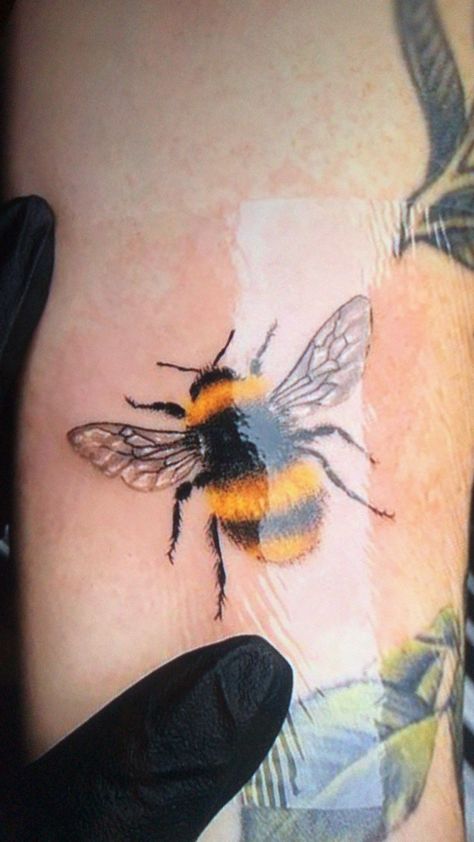 Bumble Bee Tattoo Forearm, Bumblebee Tattoo Ideas, Fluffy Bumble Bee Tattoo, Realism Bee Tattoo, Fuzzy Bee Tattoo, Bee Tattoo Color, Bumblebee Tattoo, Queen Bee Tattoo, Hexagon Tattoo