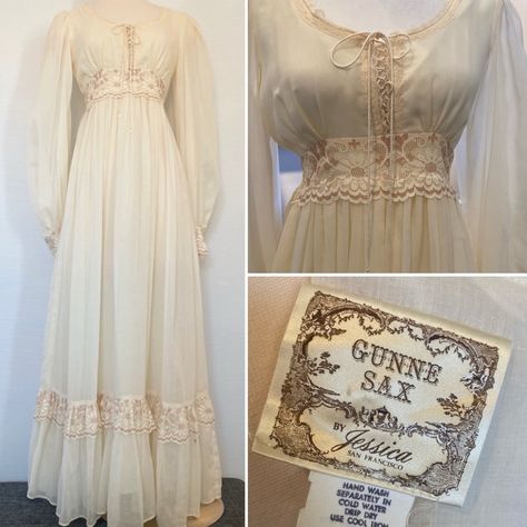 Cottagecore Formal, Gunne Sax Wedding Dress, Wedding Cottagecore, 70s Wedding Dress, Sax Dress, Gunne Sax Dress, Pearl Cuff, Cream Wedding, Prom Dress Inspiration