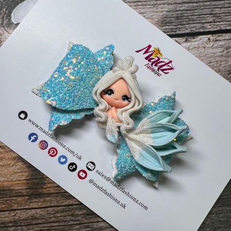 Winter Mermaid, Snowflake Hair Bow, Mermaid Hair Bow, Mermaid Bow, Snowflake Hair, Blue Hair Bow, Pigtail Hair Bows, Blue Hair Bows, White Mermaid