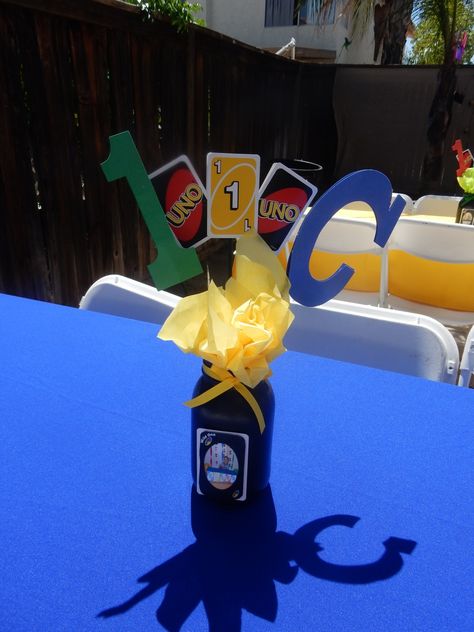 Uno Birthday centerpiece Uno Party, Uno Birthday, Birthday Centerpiece, Boys 1st Birthday Party Ideas, 1st Birthday Themes, Birthday Centerpieces, Trivia Night, Birthday Themes, 1st Birthdays