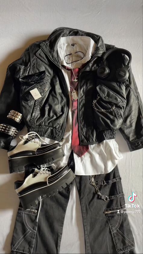 Punk Outfit Inspo Men, Punk Style Aesthetic, Biker Core Outfit, Alt Tie Outfit, Classy Masc Outfits, Jumino Core Clothes, Masc Punk Outfits, Grunge Suit, Male Manipulator Outfits